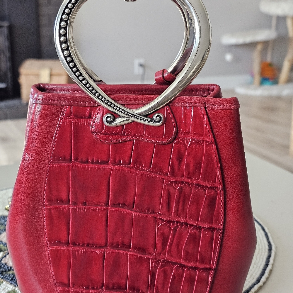 Brighton Red Croc-Embossed Heart Handle Bag - Picture 4 of 7